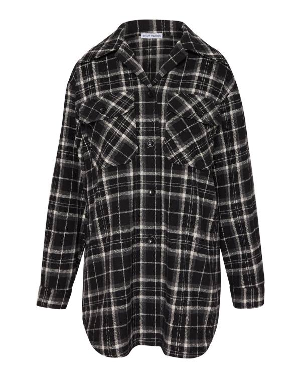 Najfatalniejszy Damskie Steve Madden Oversized Plaid Flannel Czarne | SM-159AM