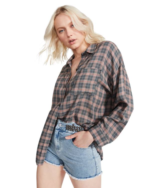 Najfatalniejszy Damskie Steve Madden Plaid Flannel Ciemny Szare | SM-245ZU