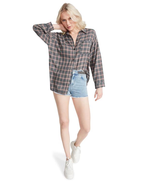 Najfatalniejszy Damskie Steve Madden Plaid Flannel Ciemny Szare | SM-245ZU