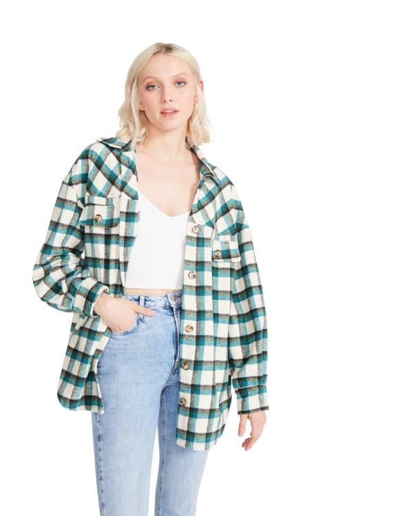 Najfatalniejszy Damskie Steve Madden Plaid Button Down Zielone | SM-816TD