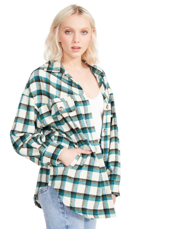 Najfatalniejszy Damskie Steve Madden Plaid Button Down Zielone | SM-816TD