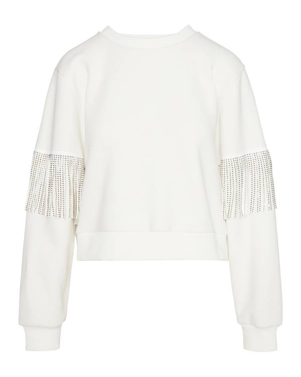 Najfatalniejszy Damskie Steve Madden Rhinestone Fringe Crew Neck Białe | SM-257TB