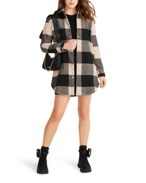 Płaszcze Damskie Steve Madden Eldridge Plaid Lt Taupe Głęboka Szare Brązowe | SM-520DZ