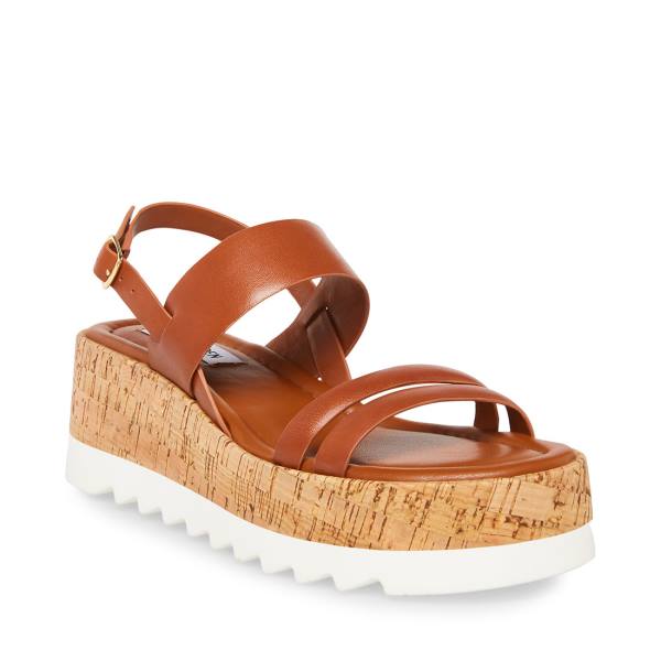 Sandały Damskie Steve Madden Athena Cognac Skórzane Brązowe | SM-951UE