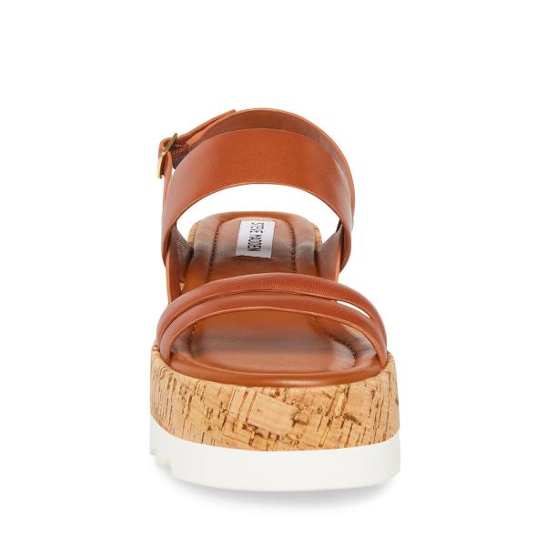 Sandały Damskie Steve Madden Athena Cognac Skórzane Brązowe | SM-951UE