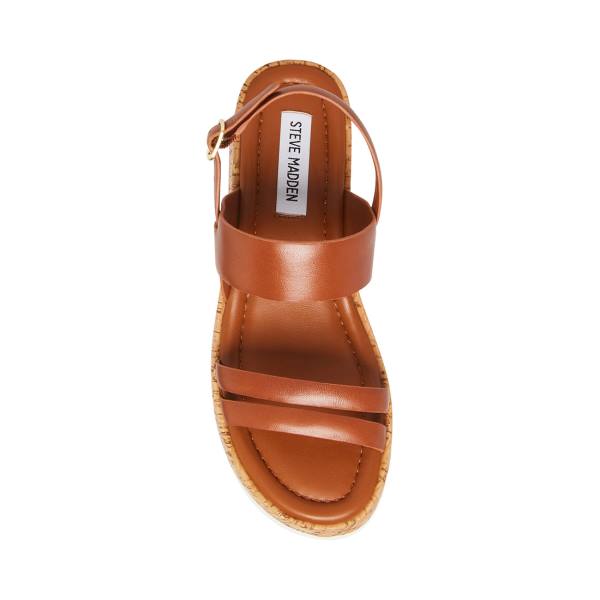 Sandały Damskie Steve Madden Athena Cognac Skórzane Brązowe | SM-951UE