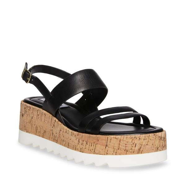 Sandały Damskie Steve Madden Athena Skórzane Czarne | SM-859PA