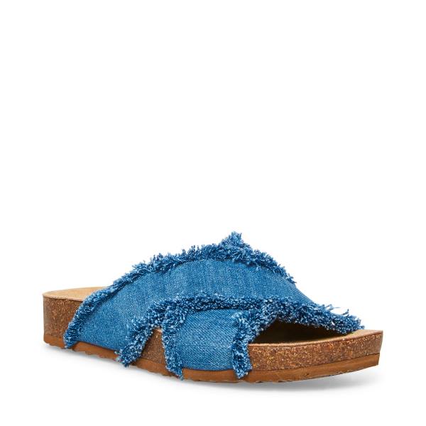 Sandały Damskie Steve Madden Devyn Denim Fabric Niebieskie | SM-674KF