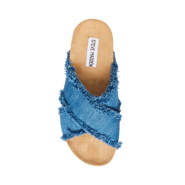 Sandały Damskie Steve Madden Devyn Denim Fabric Niebieskie | SM-674KF