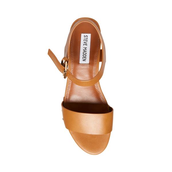 Sandały Damskie Steve Madden Domenica Cognac Skórzane Brązowe | SM-290KT