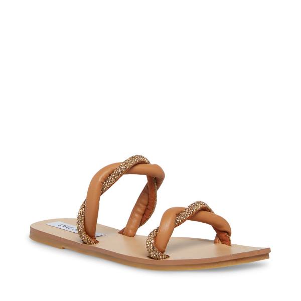 Sandały Damskie Steve Madden Flipped Cognac Brązowe Kolorowe | SM-176HJ