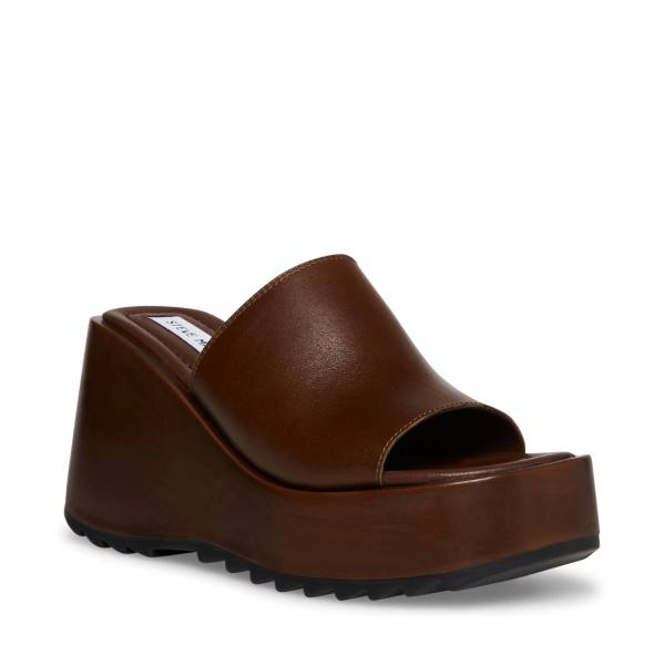 Sandały Damskie Steve Madden Pepe30 Cognac Skórzane Brązowe | SM-968FE