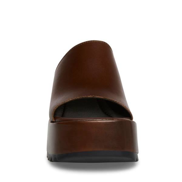 Sandały Damskie Steve Madden Pepe30 Cognac Skórzane Brązowe | SM-968FE