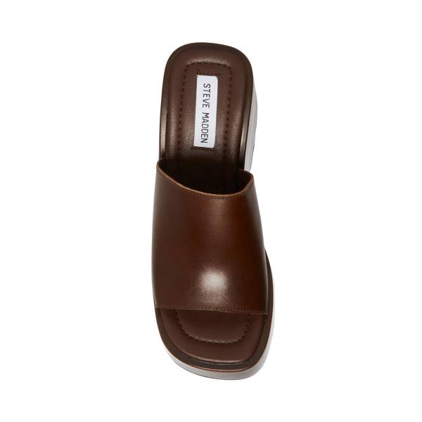 Sandały Damskie Steve Madden Pepe30 Cognac Skórzane Brązowe | SM-968FE