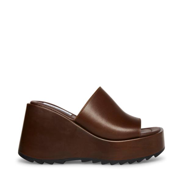 Sandały Damskie Steve Madden Pepe30 Cognac Skórzane Brązowe | SM-968FE