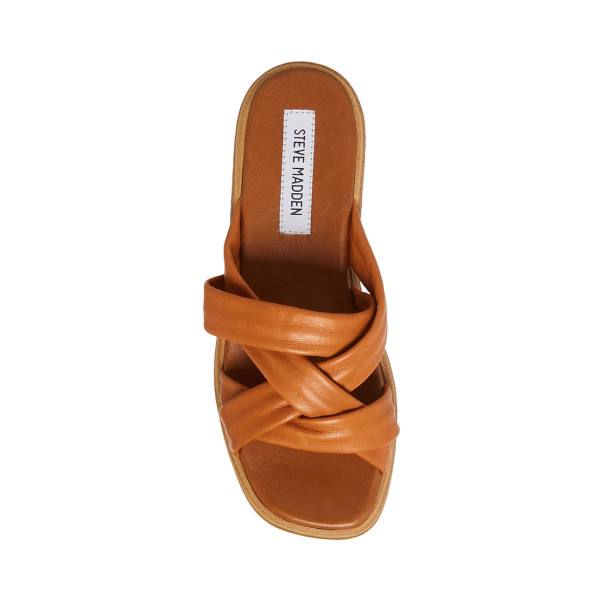 Sandały Damskie Steve Madden Salita Tan Skórzane Brązowe | SM-397GM