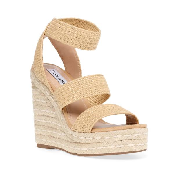 Sandały Damskie Steve Madden Shimmy Natural Raffia Beżowe | SM-394IZ