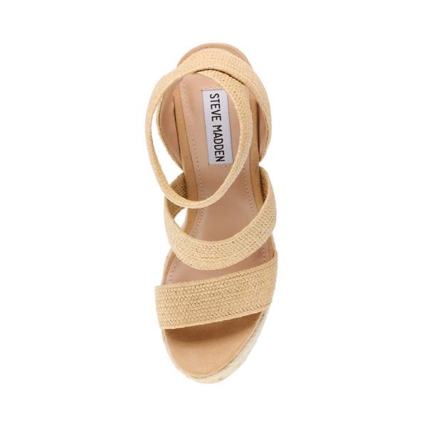 Sandały Damskie Steve Madden Shimmy Natural Raffia Beżowe | SM-394IZ