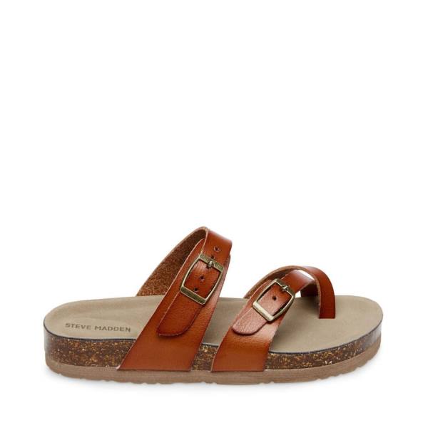 Sandały Dziecięce Steve Madden Jbeached Cognac Brązowe | SM-081BO