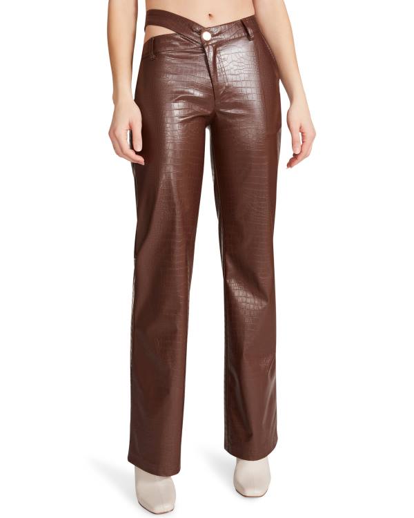 Spodnie Damskie Steve Madden Cut Out Faux Skórzane Pant Brązowe | SM-613YZ