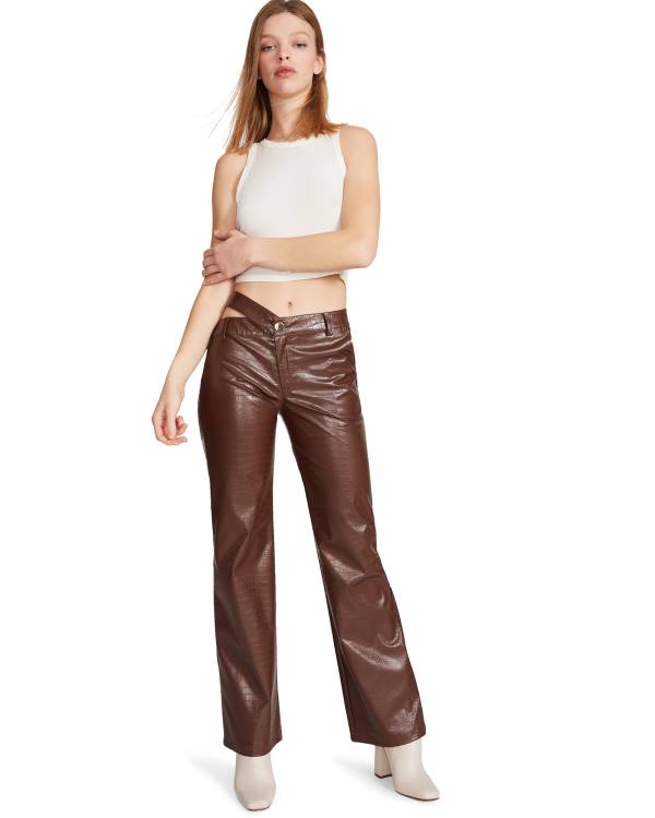 Spodnie Damskie Steve Madden Cut Out Faux Skórzane Pant Brązowe | SM-613YZ