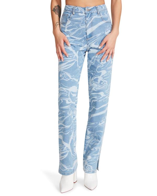 Spodnie Damskie Steve Madden Denim Swirl Pants Niebieskie | SM-605QE