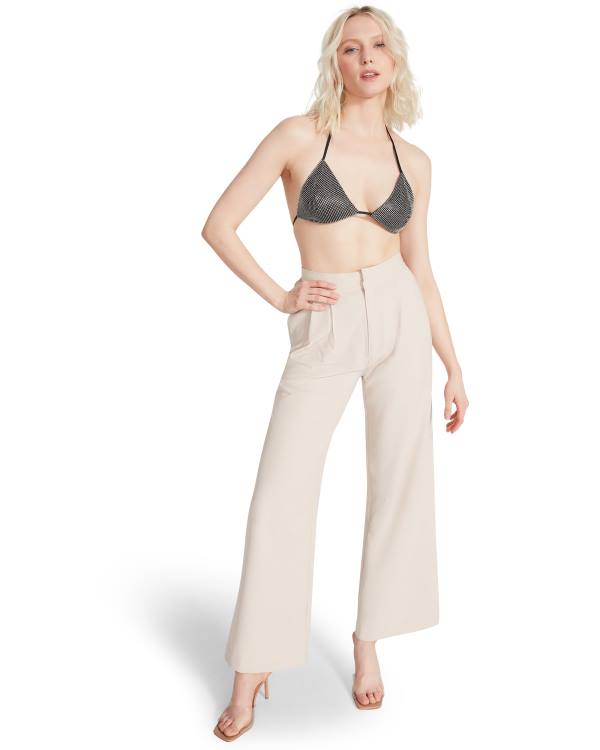 Spodnie Damskie Steve Madden High Waisted Trouser Ivory Białe | SM-951HI