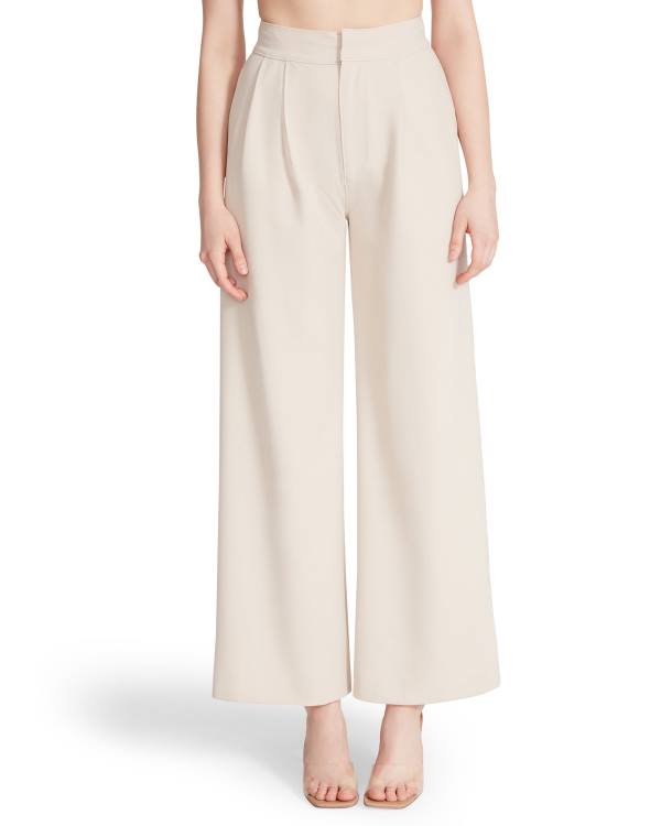 Spodnie Damskie Steve Madden High Waisted Trouser Ivory Białe | SM-951HI