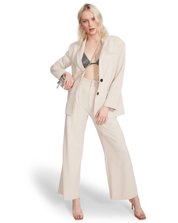 Spodnie Damskie Steve Madden High Waisted Trouser Ivory Białe | SM-951HI