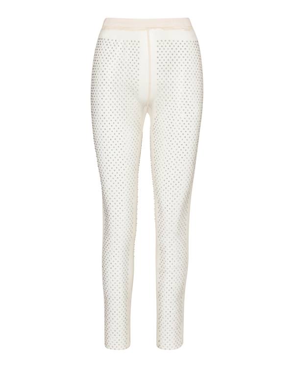 Spodnie Damskie Steve Madden Mesh Rhinestone Pants Ivory Białe | SM-682FB