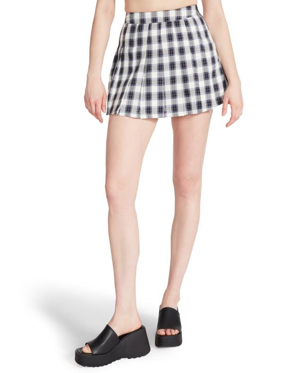 Spódnice Damskie Steve Madden Plaid Pleated Mini Granatowe | SM-326WY