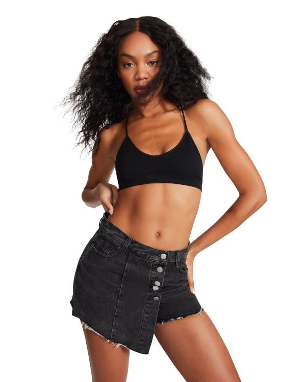 Szorty Damskie Steve Madden Black Denim Skort Czarne | SM-569SA