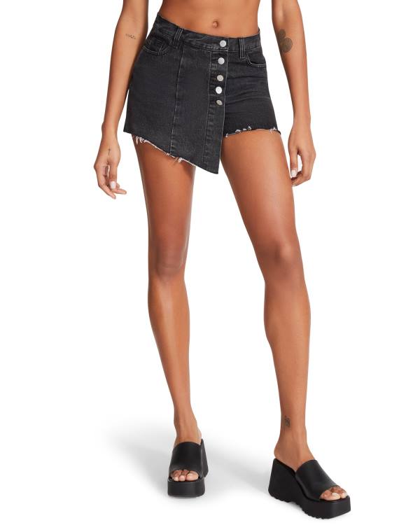 Szorty Damskie Steve Madden Black Denim Skort Czarne | SM-569SA