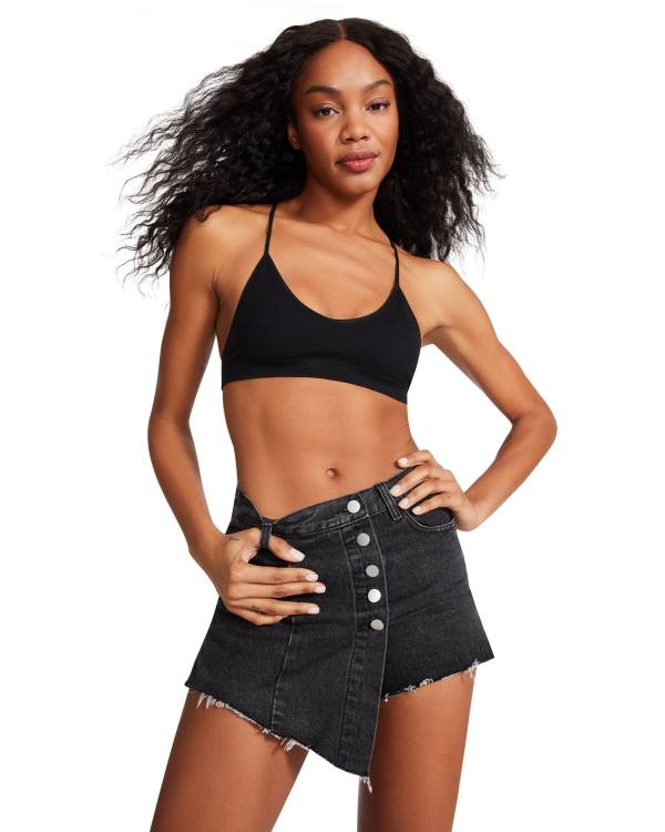 Szorty Damskie Steve Madden Black Denim Skort Czarne | SM-569SA