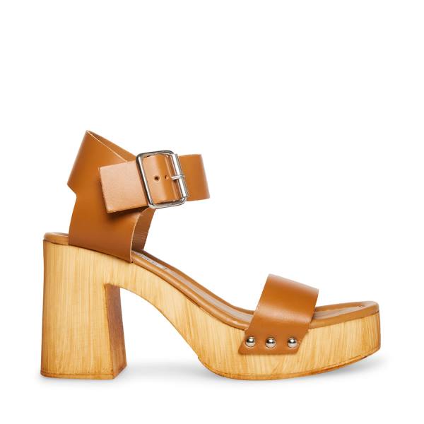 Szpilki Damskie Steve Madden Colada Tan Skórzane Heel Brązowe | SM-159PM