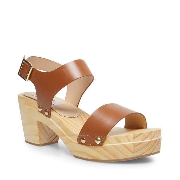 Szpilki Damskie Steve Madden Fabee Cognac Skórzane Heel Brązowe | SM-421SN