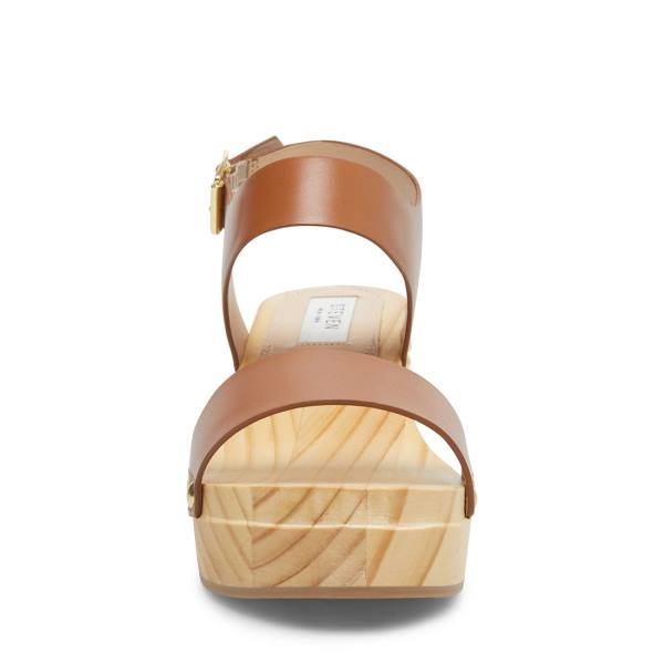 Szpilki Damskie Steve Madden Fabee Cognac Skórzane Heel Brązowe | SM-421SN