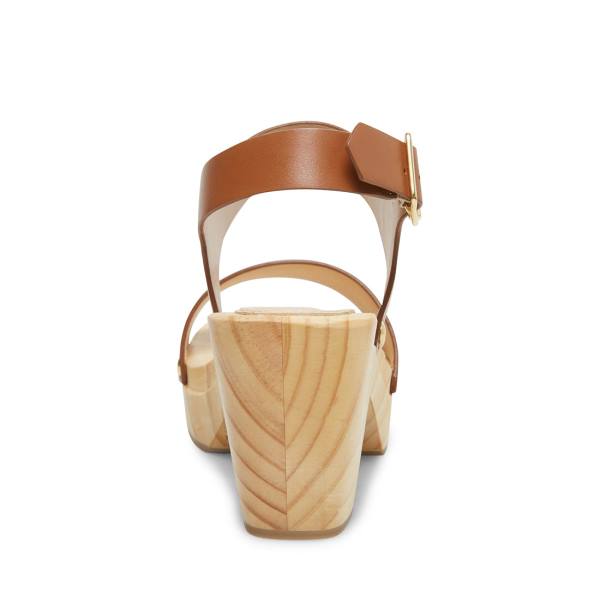 Szpilki Damskie Steve Madden Fabee Cognac Skórzane Heel Brązowe | SM-421SN