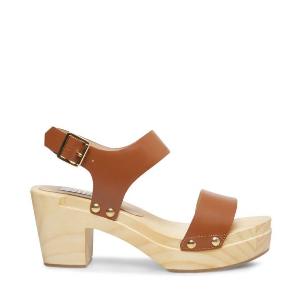 Szpilki Damskie Steve Madden Fabee Cognac Skórzane Heel Brązowe | SM-421SN