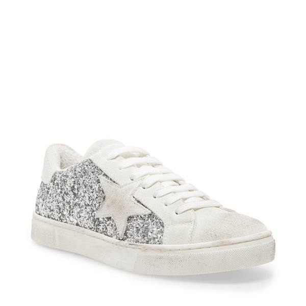 Trampki Damskie Steve Madden Rubie Glitter Srebrne | SM-523OI