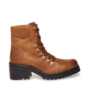 Botki Damskie Steve Madden Galway Cognac Skórzane Brązowe | SM-479NM