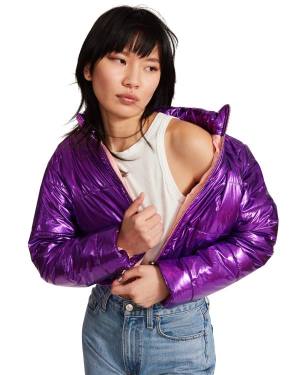 Kurtki Damskie Steve Madden Cropped Metallic Puffer Fioletowe | SM-209PZ