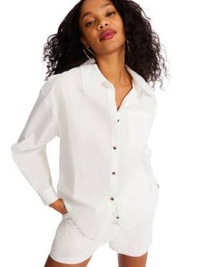 Loungewear Damskie Steve Madden Button Down Krótkie Set Białe | SM-501GV