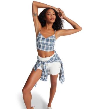 Najfatalniejszy Damskie Steve Madden Checkered Tank Niebieskie | SM-804LH