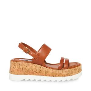 Sandały Damskie Steve Madden Athena Cognac Skórzane Brązowe | SM-951UE