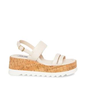 Sandały Damskie Steve Madden Athena Skórzane Białe | SM-948YU