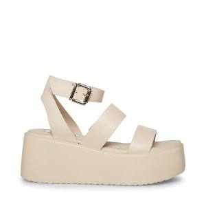 Sandały Damskie Steve Madden Bay Natural Skórzane Beżowe | SM-247ZT