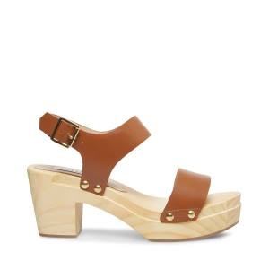 Szpilki Damskie Steve Madden Fabee Cognac Skórzane Heel Brązowe | SM-421SN