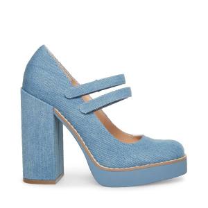 Szpilki Damskie Steve Madden Twice Denim Fabric Heel Niebieskie | SM-480KE